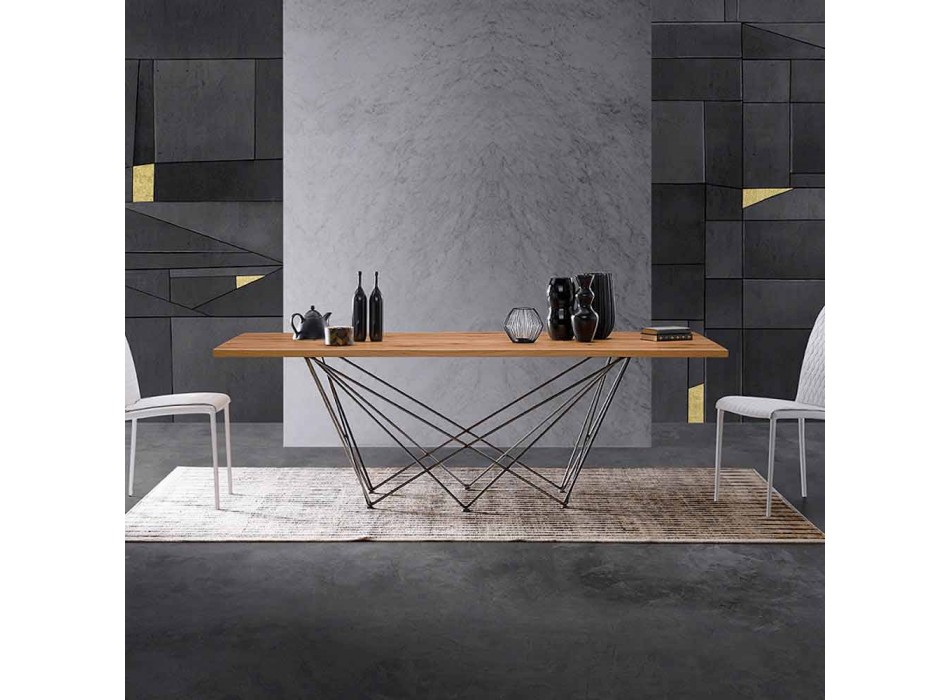 Moderne designtafel met houten blad en metalen voet, Esperia Viadurini