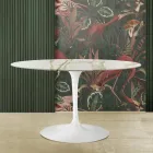 Eero Saarinen Tafel H 73 met ovalen blad in goud caracatta marmer Made in Italy - Scarlet Viadurini