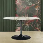 Eero Saarinen Tafel H 73 met ovalen blad in goud caracatta marmer Made in Italy - Scarlet Viadurini