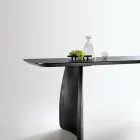 Tafel met houtlook en gebogen poten, verkrijgbaar in twee maten en diverse afwerkingen - Argo Viadurini