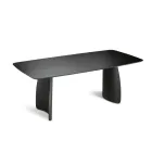 Tafel met houtlook en gebogen poten, verkrijgbaar in twee maten en diverse afwerkingen - Argo Viadurini