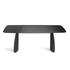 Tafel met houtlook en gebogen poten, verkrijgbaar in twee maten en diverse afwerkingen - Argo Viadurini