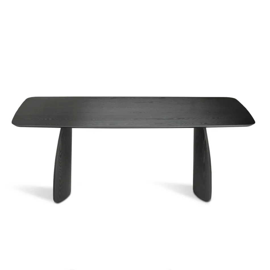 Tafel met houtlook en gebogen poten, verkrijgbaar in twee maten en diverse afwerkingen - Argo Viadurini