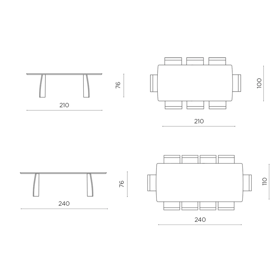 Tafel met houtlook en gebogen poten, verkrijgbaar in twee maten en diverse afwerkingen - Argo Viadurini