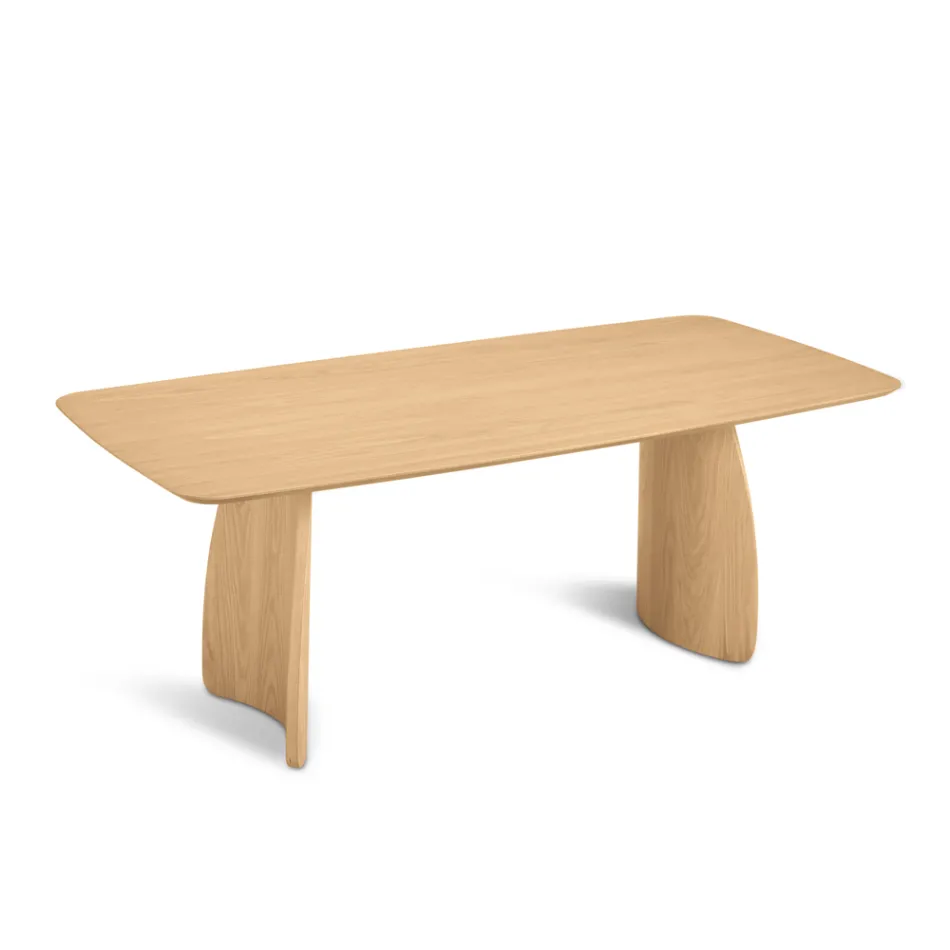 Tafel met houtlook en gebogen poten, verkrijgbaar in twee maten en diverse afwerkingen - Argo Viadurini
