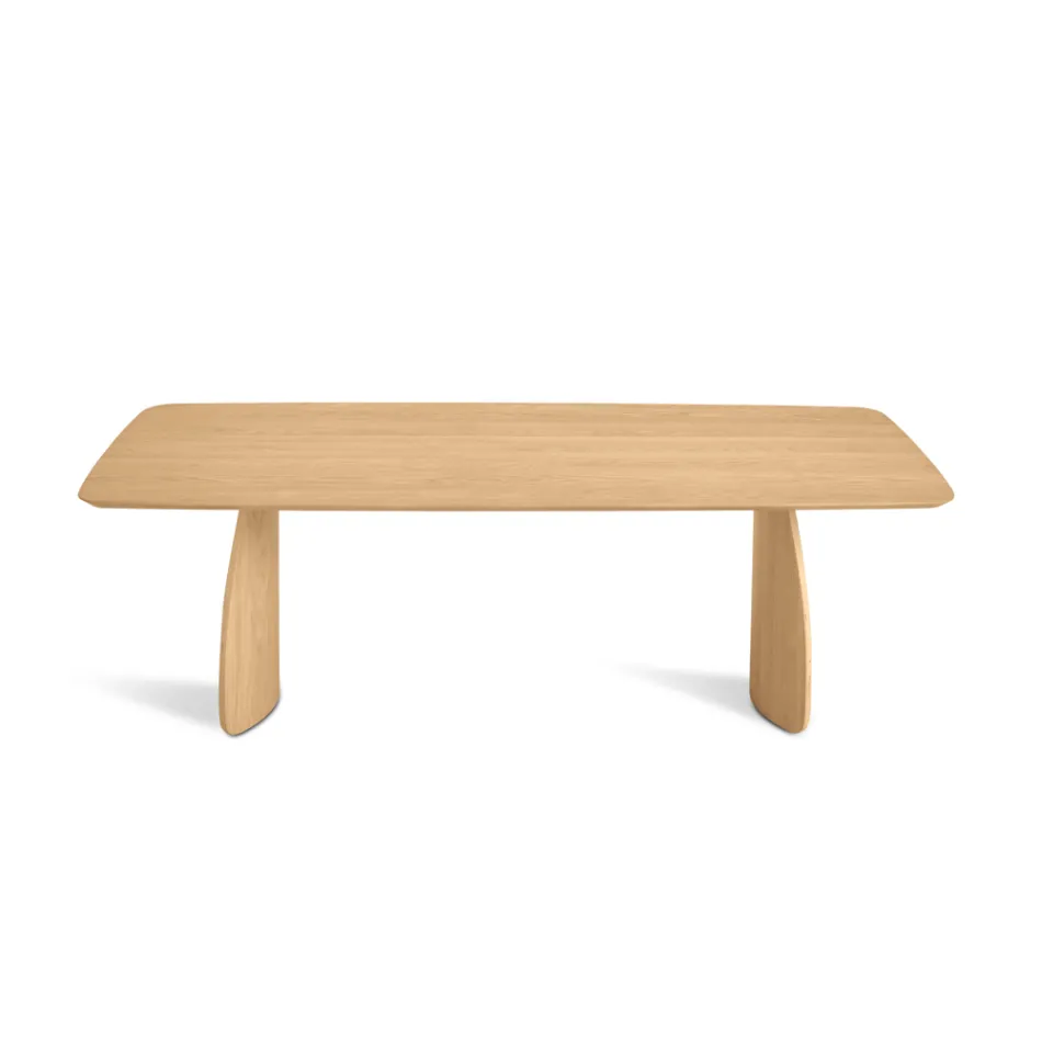 Tafel met houtlook en gebogen poten, verkrijgbaar in twee maten en diverse afwerkingen - Argo Viadurini