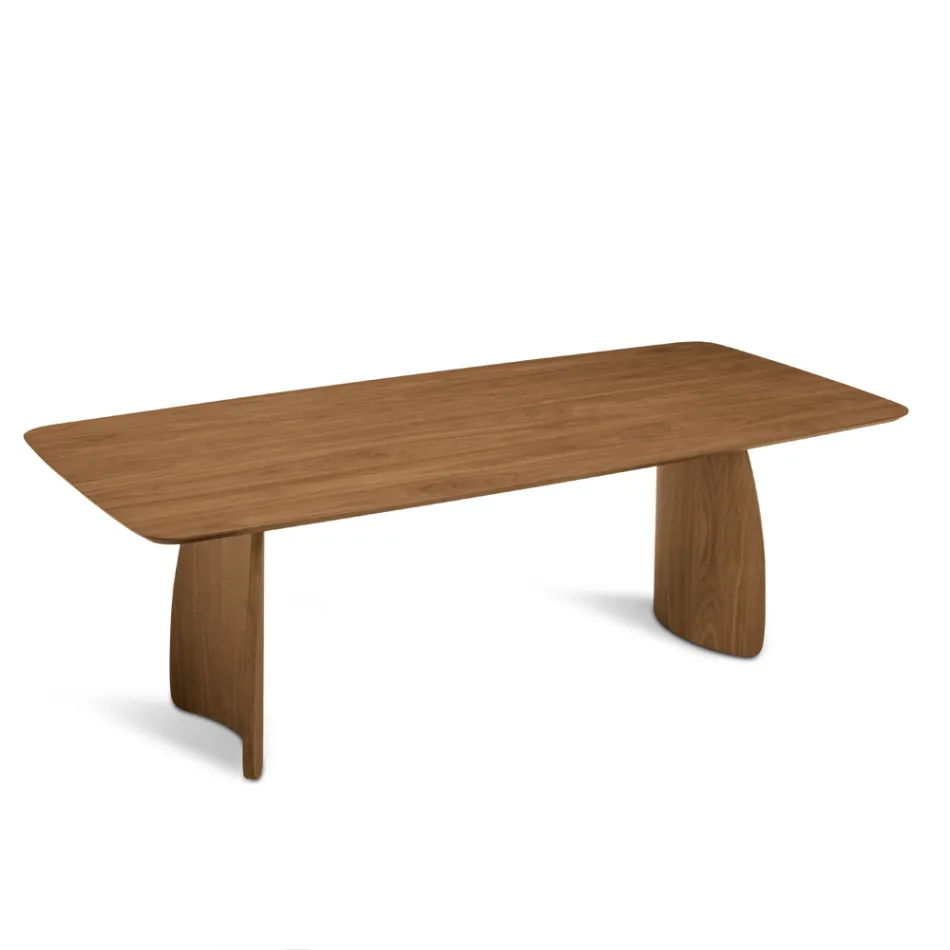 Tafel met houtlook en gebogen poten, verkrijgbaar in twee maten en diverse afwerkingen - Argo Viadurini