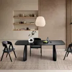 Tafel met houtlook en gebogen poten, verkrijgbaar in twee maten en diverse afwerkingen - Argo Viadurini