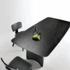 Tafel met houtlook en gebogen poten, verkrijgbaar in twee maten en diverse afwerkingen - Argo Viadurini