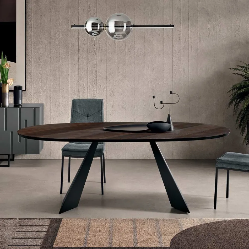 Vaste tafel 210x109 cm van metaal en ovaal gefineerd eikenhout - Marcello Viadurini