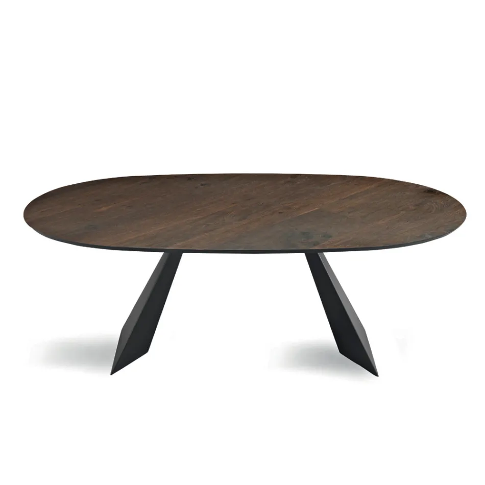 Vaste tafel 210x109 cm van metaal en ovaal gefineerd eikenhout - Marcello Viadurini