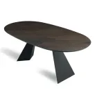 Vaste tafel 210x109 cm van metaal en ovaal gefineerd eikenhout - Marcello Viadurini