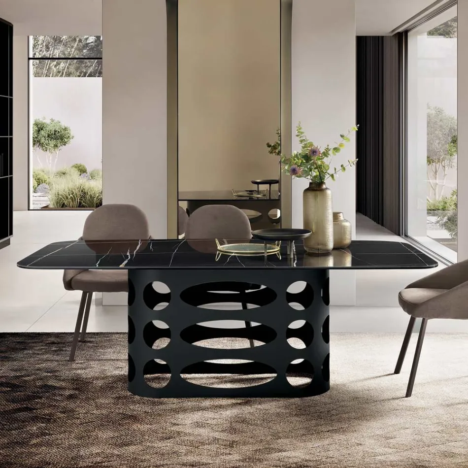 Vaste tafel 210x110 cm met keramisch blad met marmerlook - Tano Viadurini