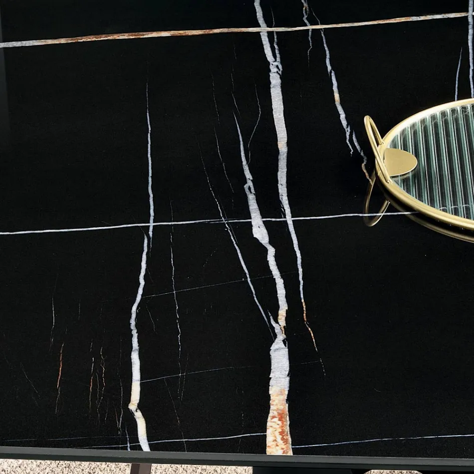 Vaste tafel 210x110 cm met keramisch blad met marmerlook - Tano Viadurini