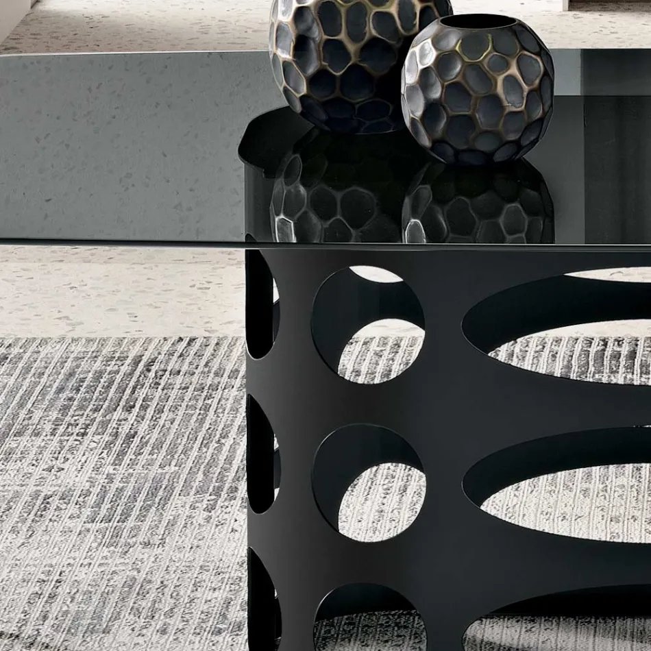 Vaste tafel 210x110 cm met glad blad van gerookt glas, gemaakt in Italië - Tano Viadurini