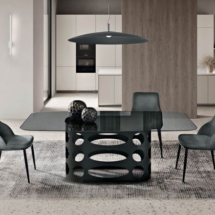 Vaste tafel 210x110 cm met glad blad van gerookt glas, gemaakt in Italië - Tano Viadurini