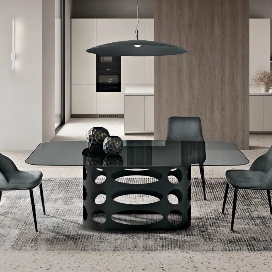 Vaste tafel 210x110 cm met glad blad van gerookt glas, gemaakt in Italië - Tano Viadurini