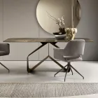 Vaste tafel 210x110 cm met gehamerd glazen blad en metalen onderstel - Adriano Viadurini