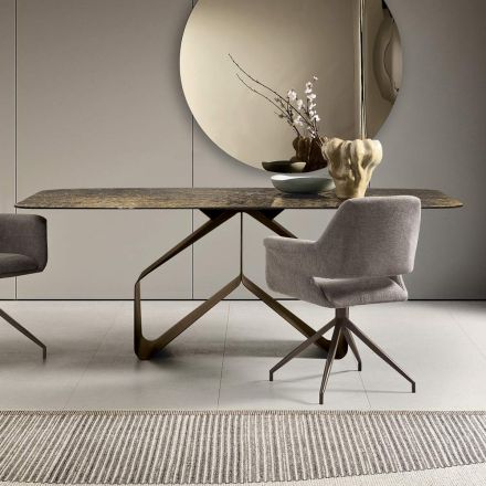 Vaste tafel 210x110 cm met gehamerd glazen blad en metalen onderstel - Adriano Viadurini