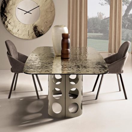 Vaste tafel 210x110 cm met blad van gehamerd glas, gemaakt in Italië - Tano Viadurini