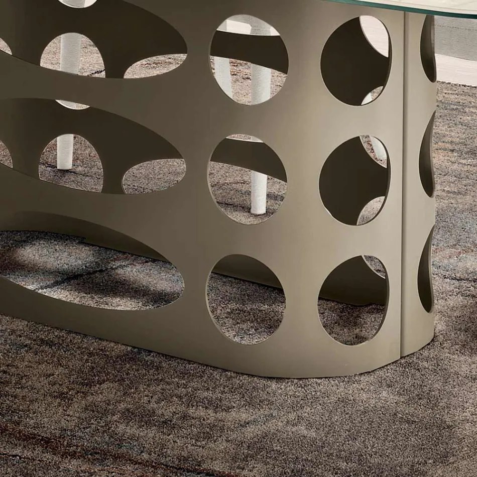 Vaste tafel 210x110 cm met geribbeld glazen blad, gemaakt in Italië - Tano Viadurini