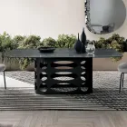 Vaste tafel 210x110 cm met geribbeld glazen blad, gemaakt in Italië - Tano Viadurini