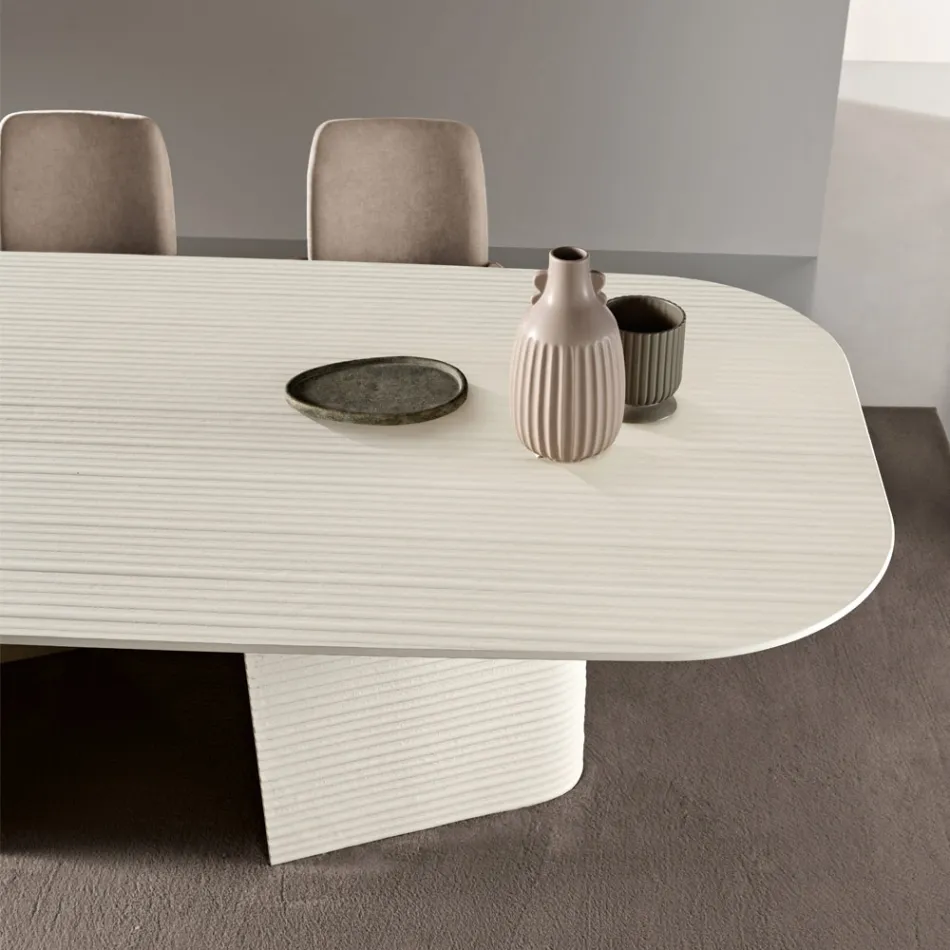 Vaste tafel 240x120 cm van geribbeld of gelakt glas, gemaakt in Italië - Varo Viadurini
