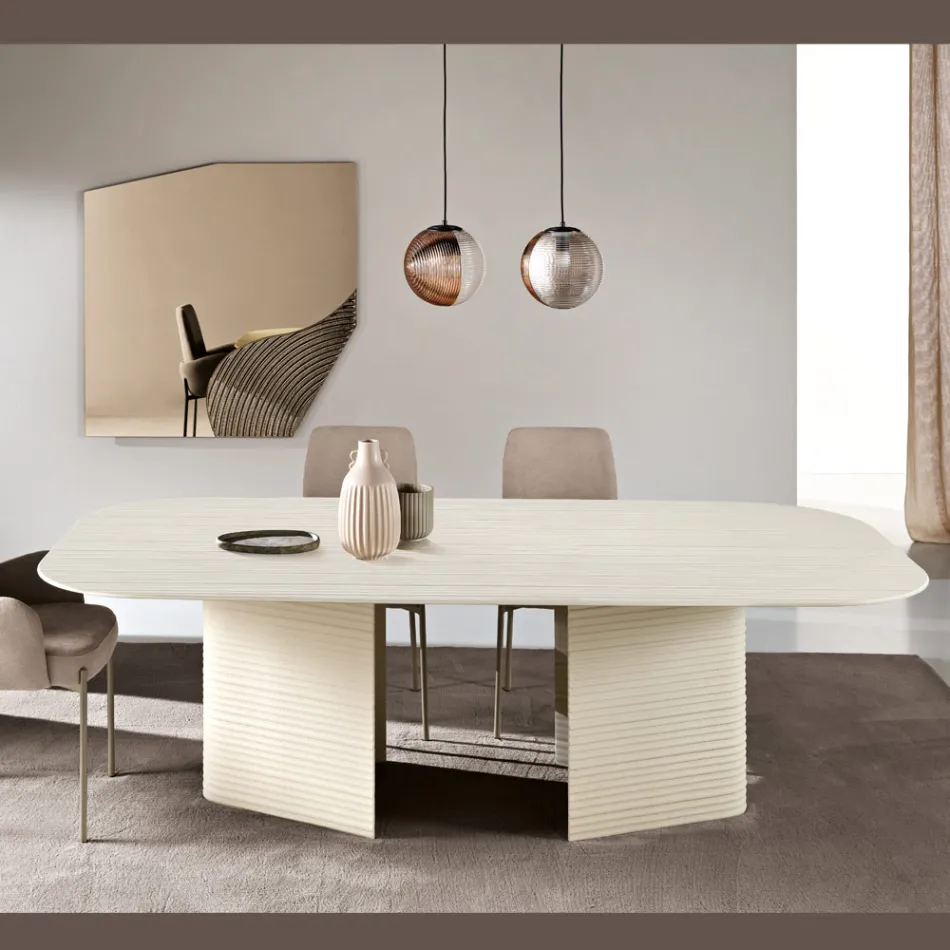 Vaste tafel 240x120 cm van geribbeld of gelakt glas, gemaakt in Italië - Varo Viadurini