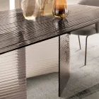 Vaste tafel 240x120 cm van transparant geribbeld glas, gemaakt in Italië - Varo Viadurini