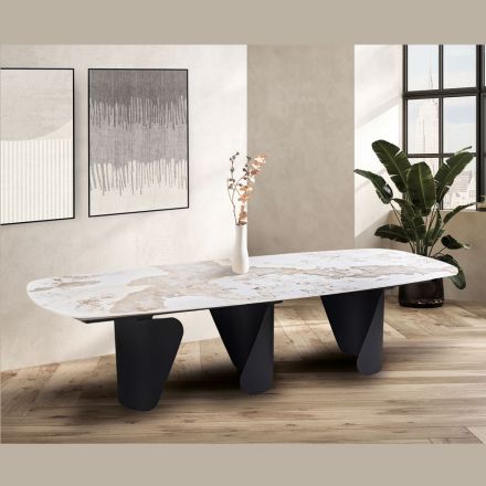 Vaste tafel 300x120 cm in metaal en gesinterd stenen blad - Valmira Viadurini