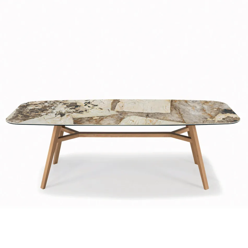 Vaste tonvormige tafel met Canaletto walnoot essen onderstel Made in Italy - Noord Viadurini