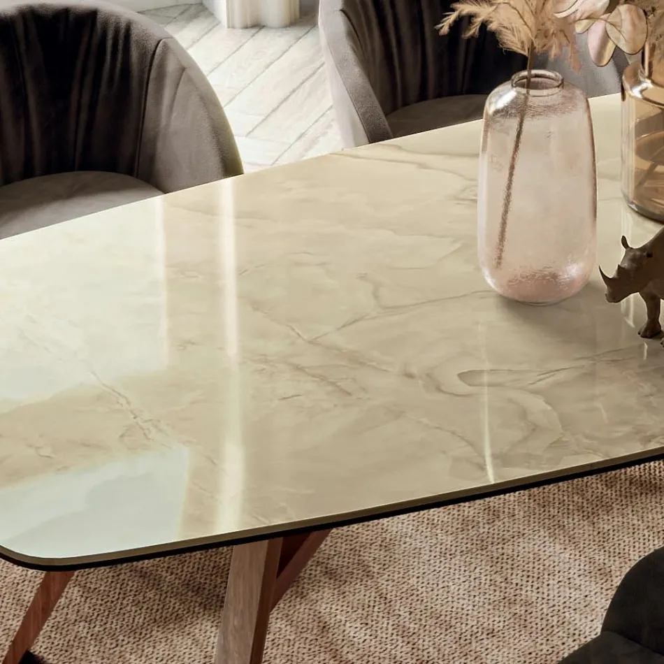 Vaste tonvormige tafel met Canaletto walnoot essen onderstel Made in Italy - Noord Viadurini