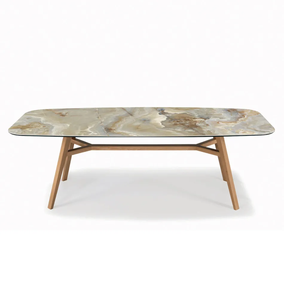 Vaste tonvormige tafel met Canaletto walnoot essen onderstel Made in Italy - Noord Viadurini