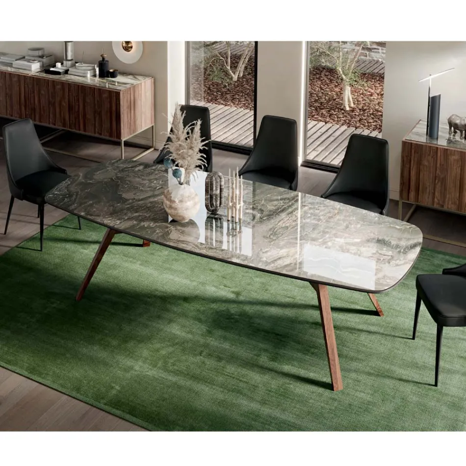 Vaste tonvormige tafel met Canaletto walnoot essen onderstel Made in Italy - Noord Viadurini