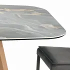 Vaste tonvormige tafel in keramiek en essenhout Made in Italy - Noord Viadurini