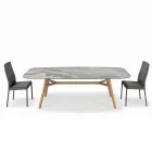 Vaste tonvormige tafel in keramiek en essenhout Made in Italy - Noord Viadurini