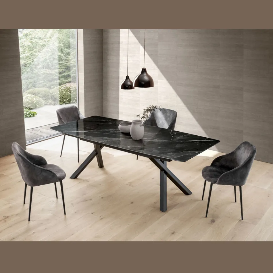 Vaste tontafel in glanzend Calacatta Black Laminam - Dialogo Viadurini