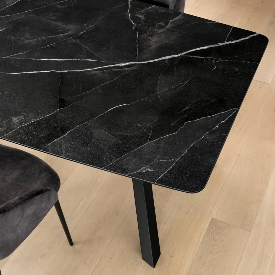 Vaste tontafel in glanzend Calacatta Black Laminam - Dialogo Viadurini