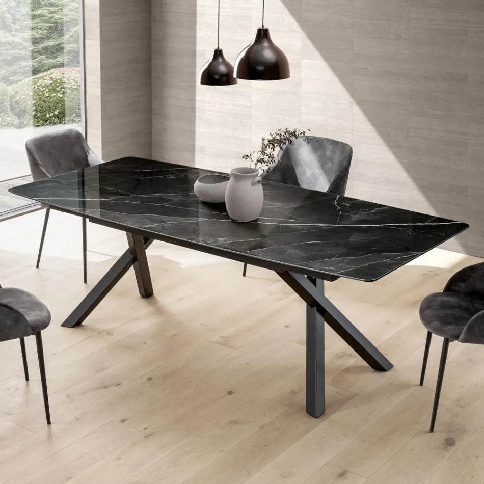 Vaste tontafel in glanzend Calacatta Black Laminam - Dialogo Viadurini