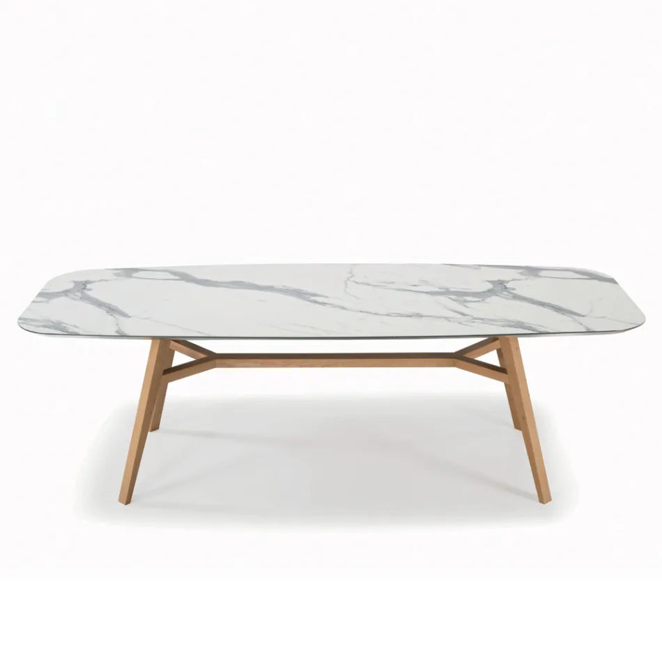 Vaste tonvormige tafel in laminaat en essenhout Made in Italy - Noord Viadurini