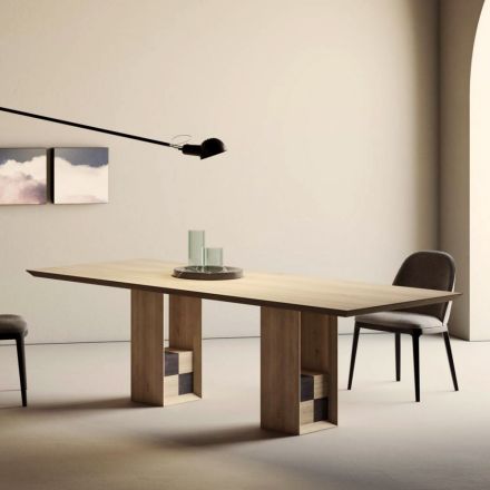Vaste tafel met onderstel met decoratieve vierkanten Made in Italy - Maugrim Viadurini