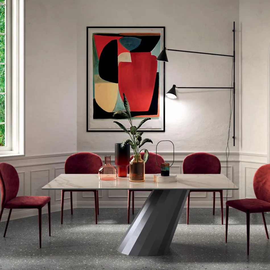 Vaste tafel met stalen onderstel en keramisch blad Made in Italy - Broek Viadurini