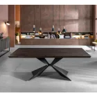 Vaste tafel met metalen onderstel en gefineerd eiken blad - Marineblauw Viadurini