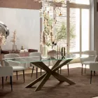 Vaste tafel met omgekeerde rand van extra helder glas en staal Made in Italy - Grotta Viadurini