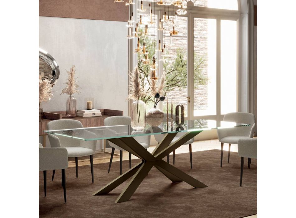 Vaste tafel met omgekeerde rand van extra helder glas en staal Made in Italy - Grotta Viadurini