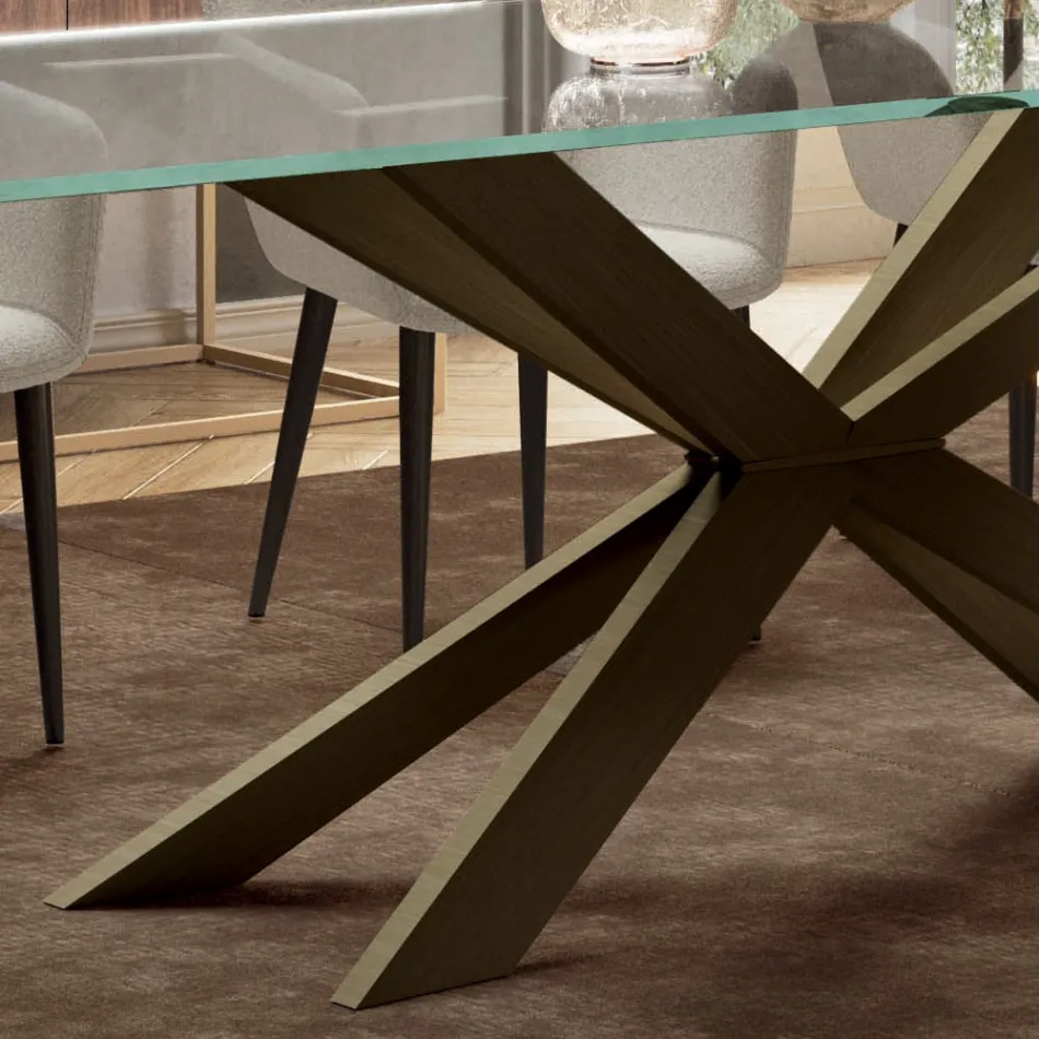 Vaste tafel met omgekeerde rand van extra helder glas en staal Made in Italy - Grotta Viadurini