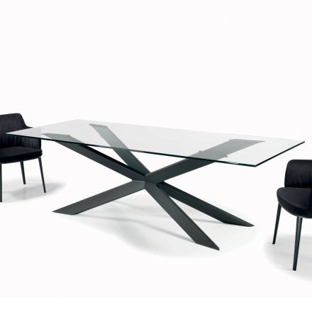 Vaste tafel met omgekeerde rand van extra helder glas en staal Made in Italy - Grotta Viadurini