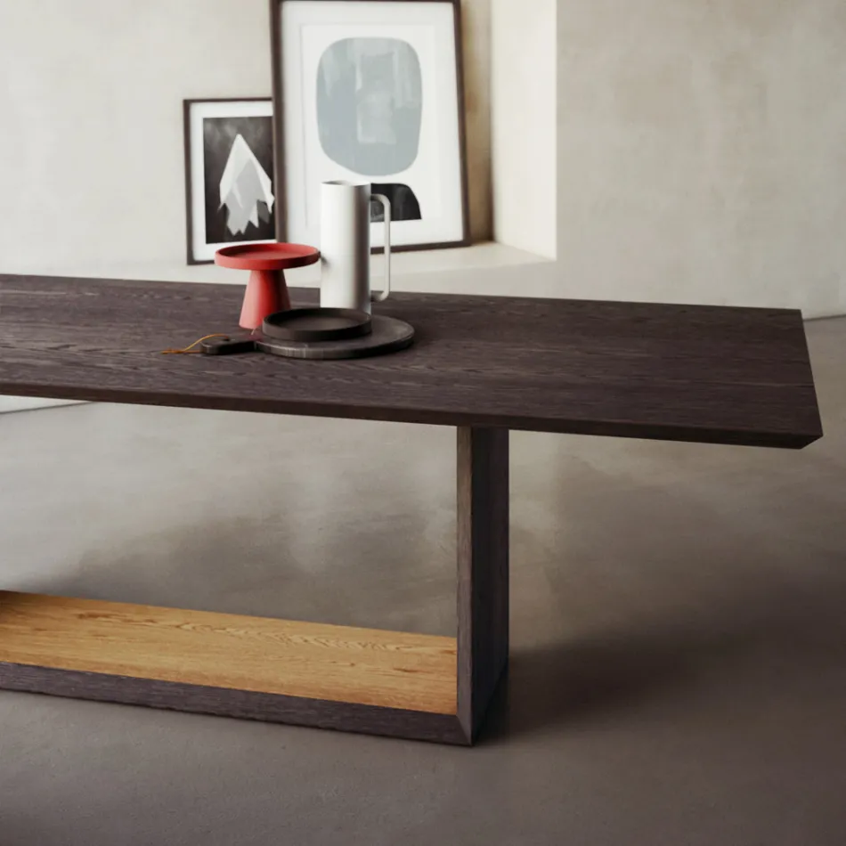 Vaste tafel met afgeschuind blad en tweekleurig onderstel Made in Italy - Jadis Viadurini