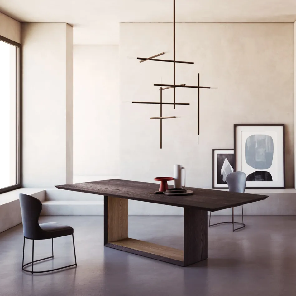 Vaste tafel met afgeschuind blad en tweekleurig onderstel Made in Italy - Jadis Viadurini