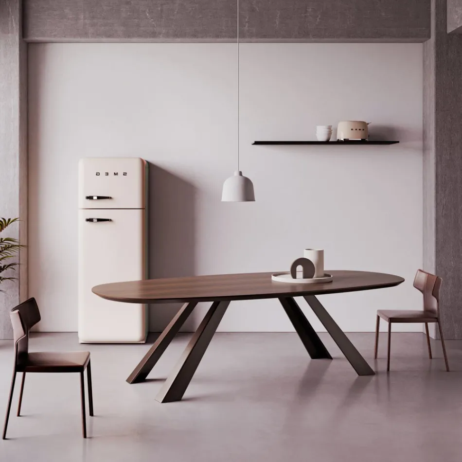 Vaste tafel met elliptisch blad en afgeschuinde rand Made in Italy - Tirian Viadurini